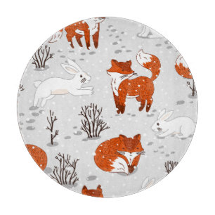 Planche À Découper Renards d'hiver Bunny Motif sans couture