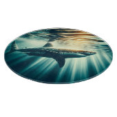 Planche À Découper Requin dans la mer bleue profonde & soleil (Coin)