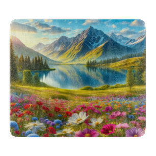 Planche À Découper Ressort coloré/lac de montagne fleuri