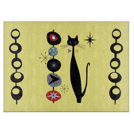 Planche À Découper Retro Atomique Mid-Century Moderne Cool Chat Servi (Devant)