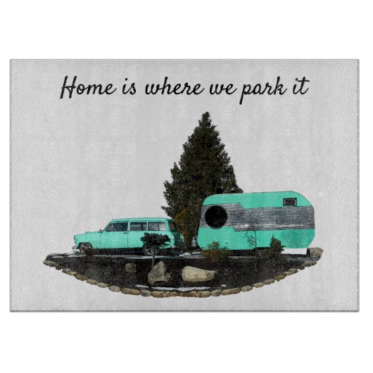 Planche À Découper Retro Camping Voiture Trailer Nomad Cutboard (Devant)