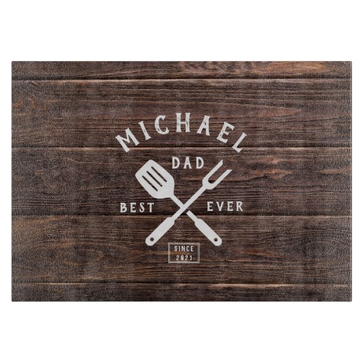 Planche À Découper Retro personnalisé MEILLEUR DAD JAMAIS Rustique en (Devant)