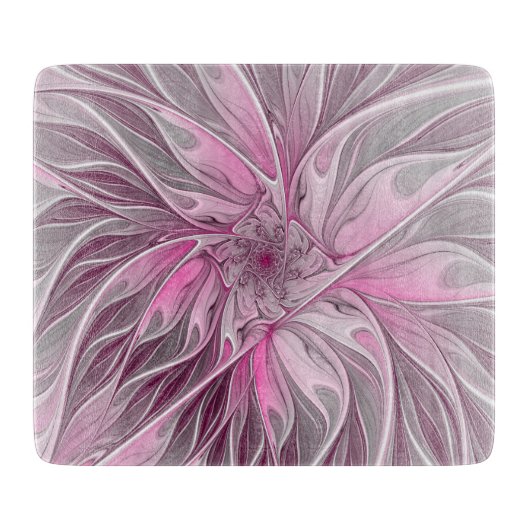 Planche À Découper Rêve de fleur rose fractal, Motif d'Imaginaire flo (Devant)