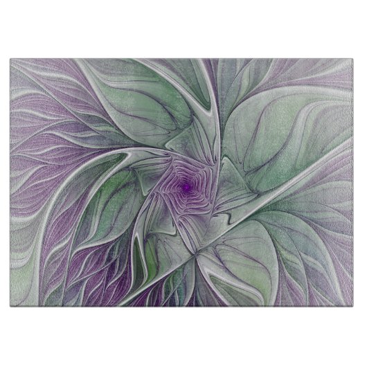 Planche À Découper Rêve de fleurs, Abstrait violet vert Fractal Art (Devant)