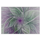 Planche À Découper Rêve de fleurs, Abstrait violet vert Fractal Art (Devant)