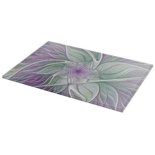 Planche À Découper Rêve de fleurs, Abstrait violet vert Fractal Art (Coin)