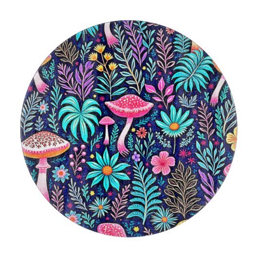 Planche À Découper Rêve de forêt de champignons psychédélique néon (Devant)