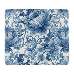 Planche À Découper Rêves Bleus   Chinoiserie Aquarelle Florale Blanch