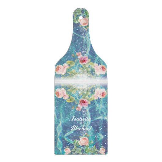 Planche À Découper Romantique bleu customisé noms de couple (Devant)