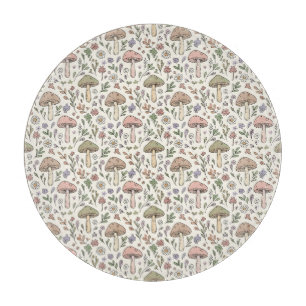 Planche À Découper Rond Fungi Crème Pastel Cottagecore Cercle