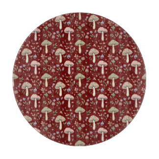 Planche À Découper Rond Fungi Rouge Prune Académie Sombre Fromage Cer