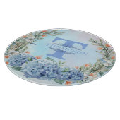 Planche à découper ronde monogramme Hydrangea bleu (Coin)