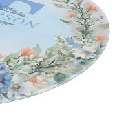 Planche à découper ronde monogramme Hydrangea bleu (Coin)