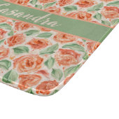 Planche À Découper Rose Corail Fleur Monogramme Nom Cuisine  (Coin)