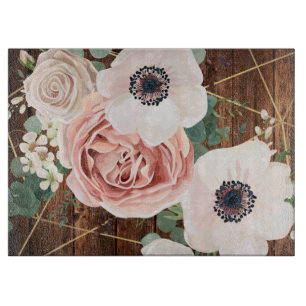 Planche À Découper Rose de jardin géométrique de coupe de verre perso