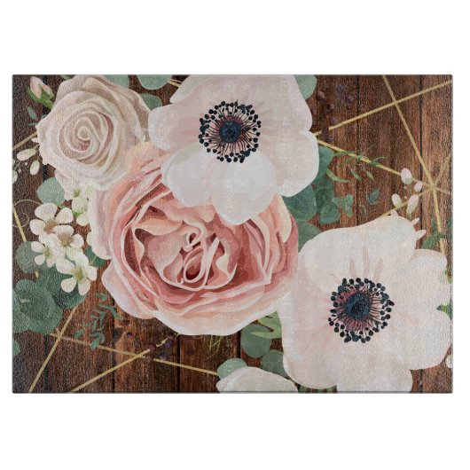 Planche À Découper Rose de jardin géométrique de coupe de verre perso (Devant)