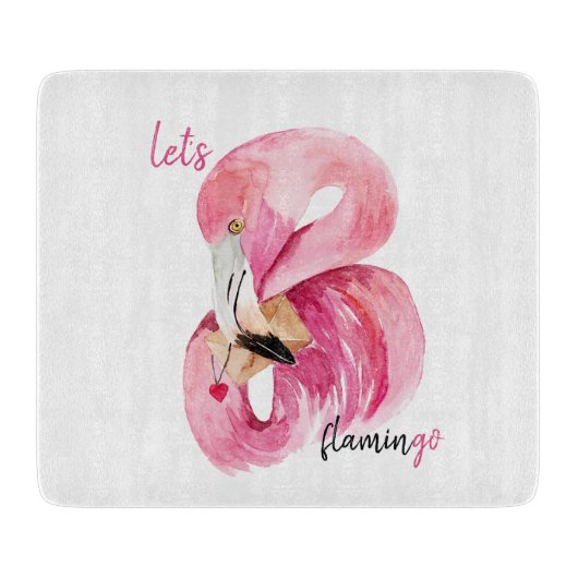 Planche À Découper Rose exotique moderne Flamant rose Aquarelle (Devant)