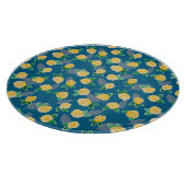 Planche À Découper Rose florale jaune sur fond bleu (Coin)