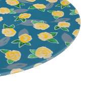 Planche À Découper Rose florale jaune sur fond bleu (Coin)