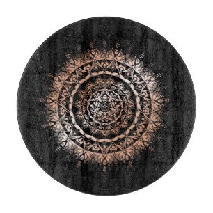 Planche À Découper Rose Gold Black Floral Mandala