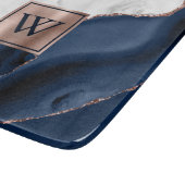 Planche À Découper Rose Gold Blanc Marbre Bleu Nuit Agate Monogram Tr (Coin)
