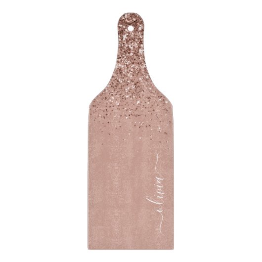 Planche À Découper Rose Gold Blush Rose Pailleté Monogramme Féminin (Devant)