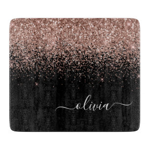 Planche À Découper Rose Gold Blush Rose Pailleté Monogramme Féminin S