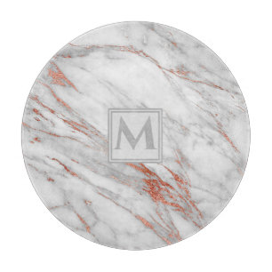Planche À Découper Rose Gold Copper Marbre Blanc Élégant Monogramme