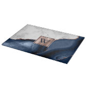 Planche À Découper Rose Gold et Agate Bleu Marine Monogramme en Marbr (Coin)