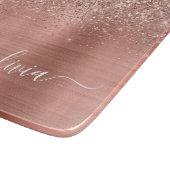 Planche À Découper Rose Gold Métal Brossé Monogramme Paillettes Rose (Coin)