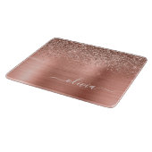 Planche À Découper Rose Gold Métal Brossé Monogramme Paillettes Rose (Coin)