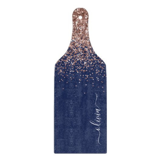 Planche À Découper Rose Gold Paillet Rose Foncé Monogram Bleu Marine (Devant)