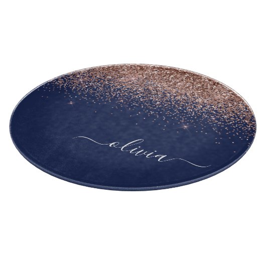 Planche À Découper Rose Gold Paillet Rose Foncé Monogramme (Coin)