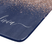 Planche À Découper Rose Gold Pailleté Monogramme Bleu Marine (Coin)