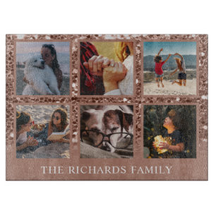 Planche À Découper Rose Gold Parties scintillant 6 Photo Collage Nom 