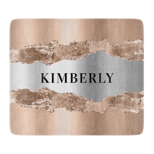 Planche À Découper Rose or argent agate marbre nom (Devant)