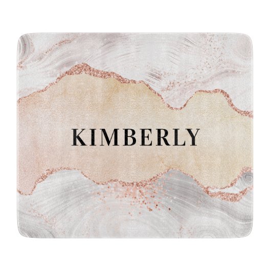 Planche À Découper Rose or argent agate marbre nom (Devant)