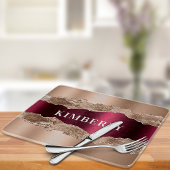 Planche À Découper Rose or bordeaux agate marbre nom