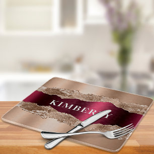 Planche À Découper Rose or bordeaux agate marbre nom