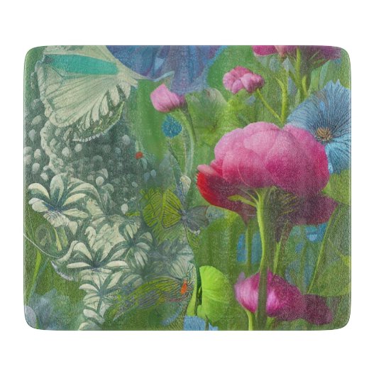 Planche À Découper Rose pâle, bleu et floral blanc (Devant)