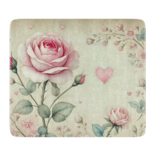 Planche À Découper Rose rose coeur floral vintage pastel aquarelle