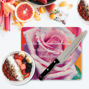 Planche À Découper Rose Rose Pâle Gras en Fleur Poème Arts Bohème