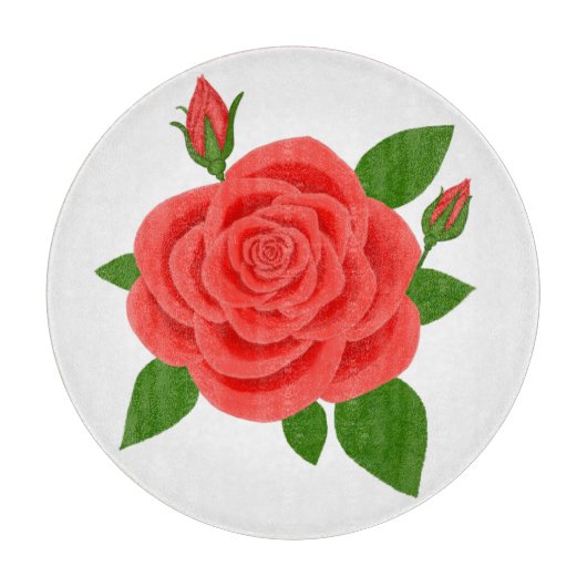 Planche À Découper Rose Rouge Avec Bourgeons Ronds (Devant)