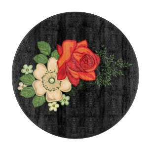 Planche À Découper Rose rouge et marguerites Arrière - plan noir