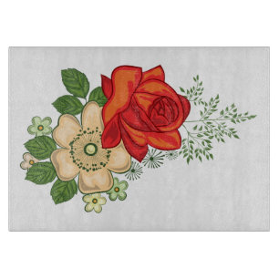 Planche À Découper Rose Rouge et Pâquerettes