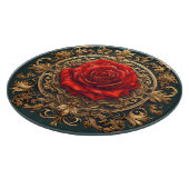 Planche À Découper Rose rouge ornée avec cadre baroque doré (Coin)