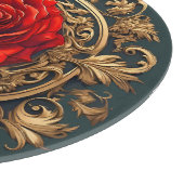 Planche À Découper Rose rouge ornée avec cadre baroque doré (Coin)