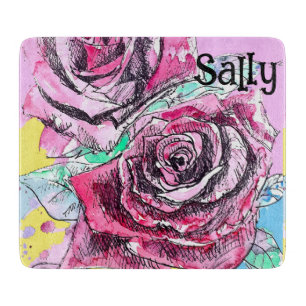 Planche À Découper Rose Rouge Roses Aquarelle Florale Fleurs Fleur