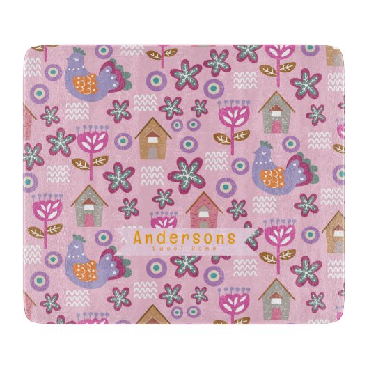 Planche à découper rose scandinave Hen House Count (Devant)
