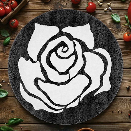 Planche À Découper Rose Tribale Minimaliste Abstraite Blanche et Noir